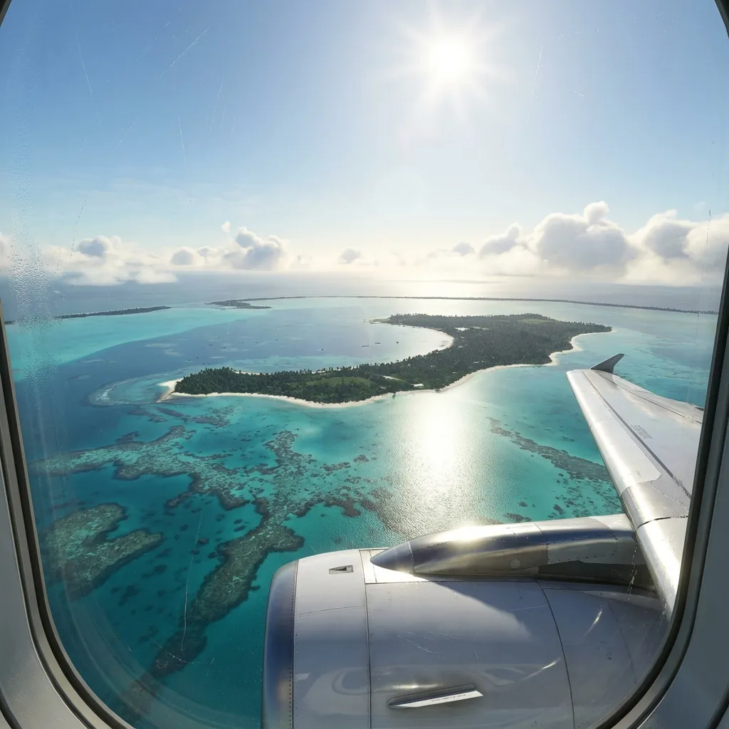 Airplane Window View - Tropical Arrival