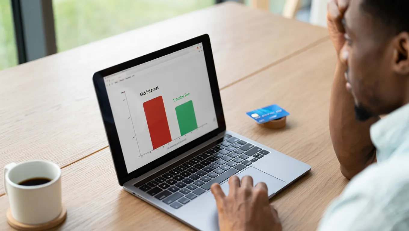 Credit Card Balance Transfer Calculator used by a person sitting in front of his laptop,