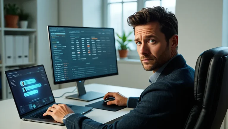 A travel expert comparing a generic itinerary from ChatGPT travel planning on one screen with a complex, data-driven award flight search tool on another, demonstrating the superiority of manual research.