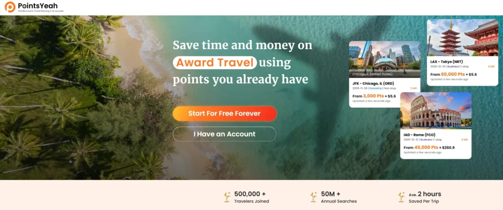 Overview of the points yeah homepage