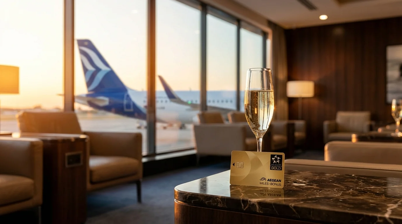 Aegean Miles+Bonus Gold Card in a luxury airport lounge