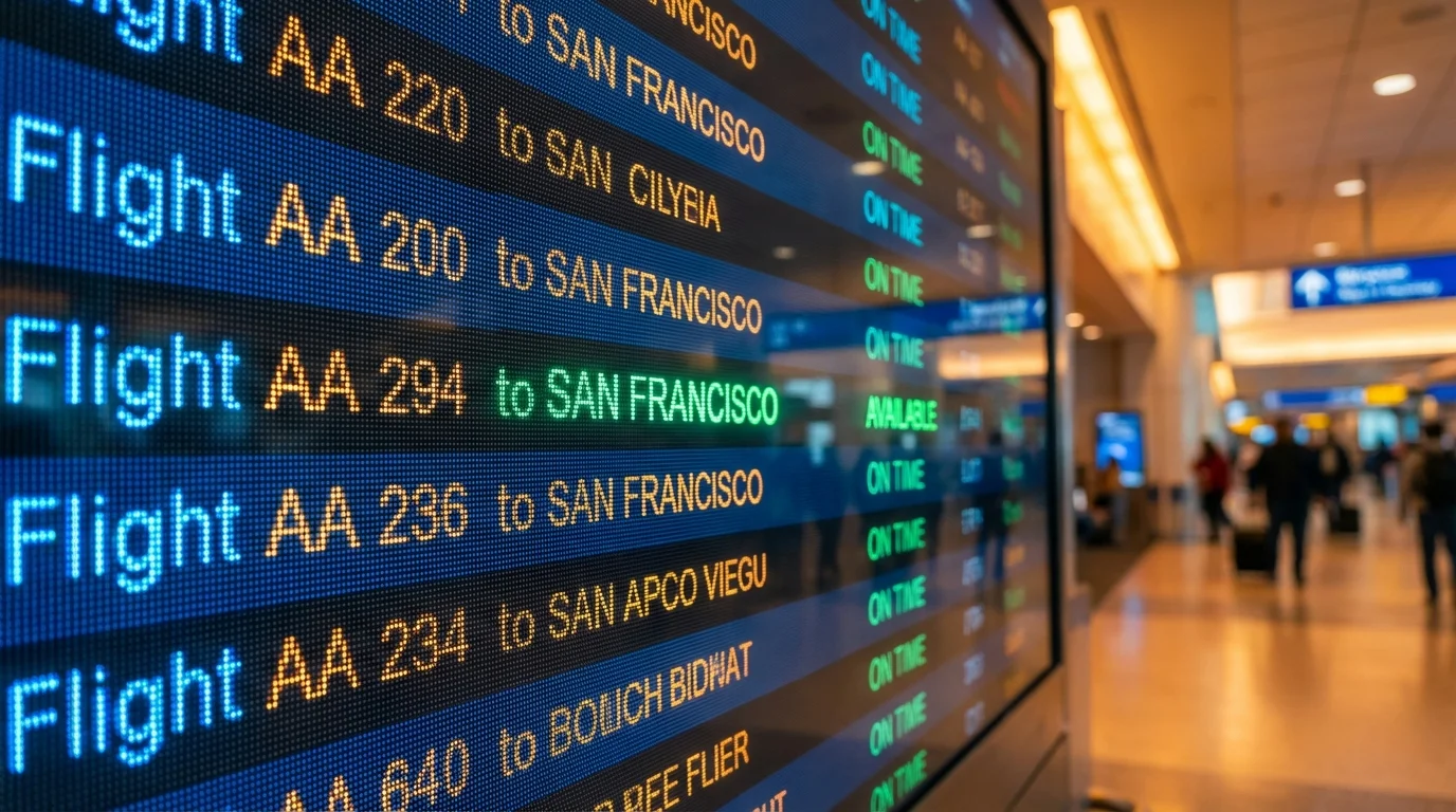 Airport flight schedule board showing available flights
