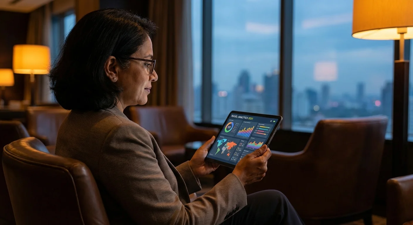 Business traveler analyzing hotel point valuations on a tablet
