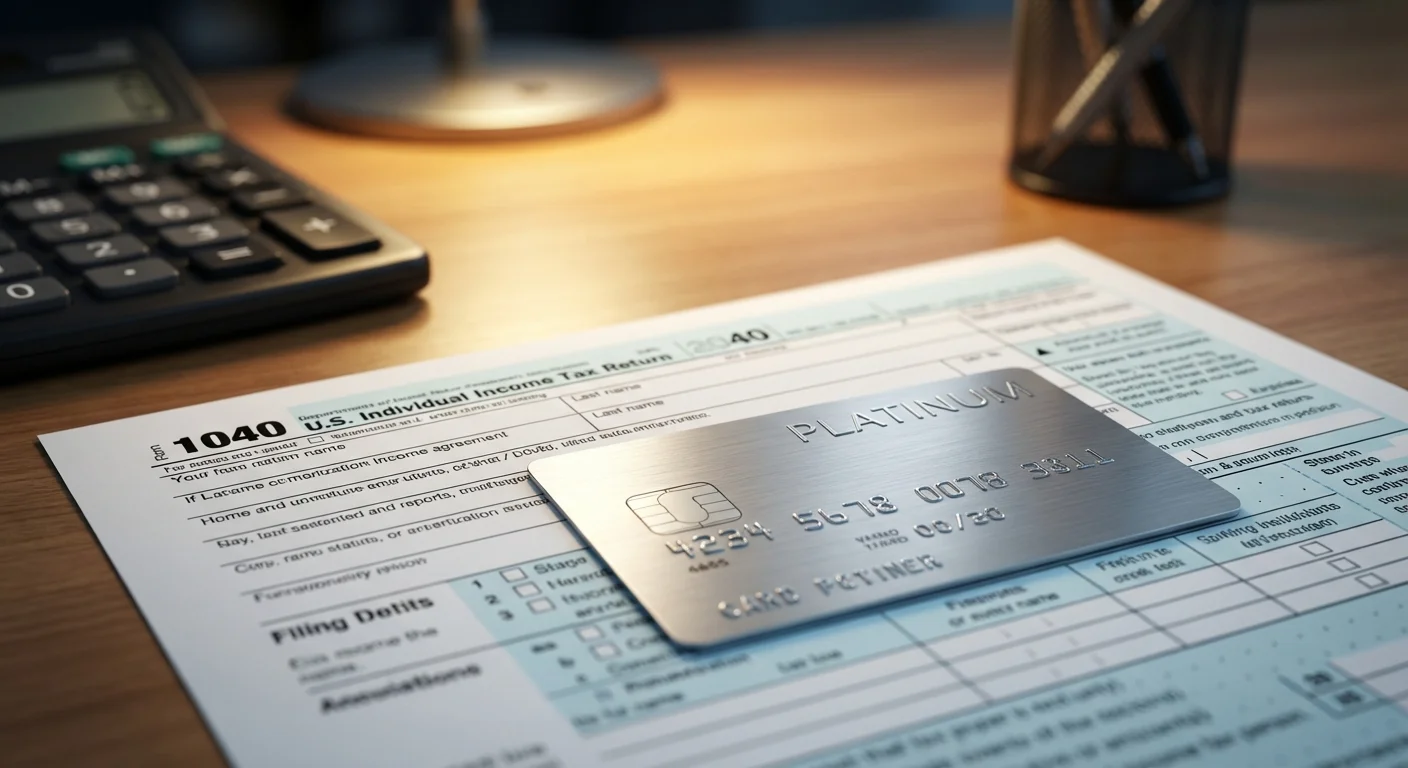 Credit card on 1040 tax form showing payment strategy