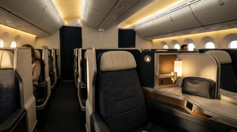 Aeromexico 787-9 Dreamliner Premier Class cabin featuring reverse herringbone seats and luxury amenities booked with Aeromexico Points.