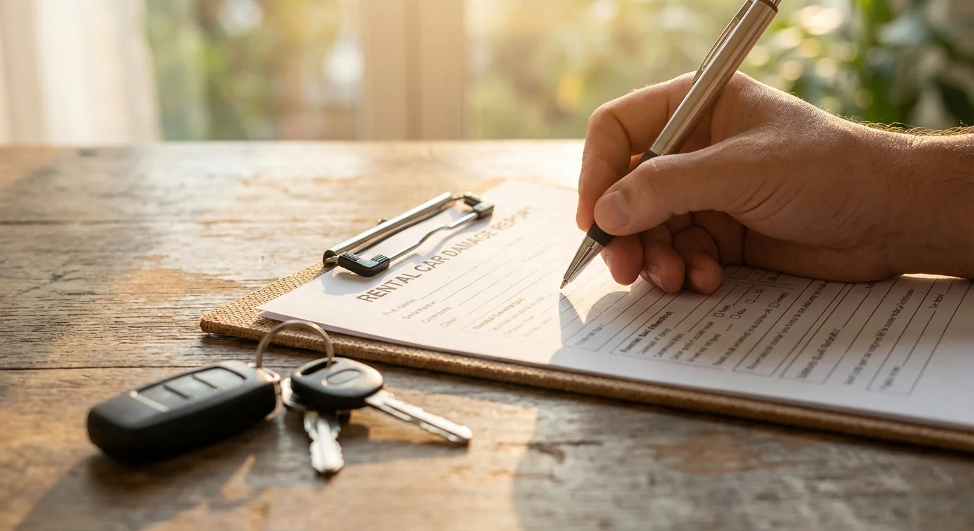 Person filling out rental car insurance paperwork