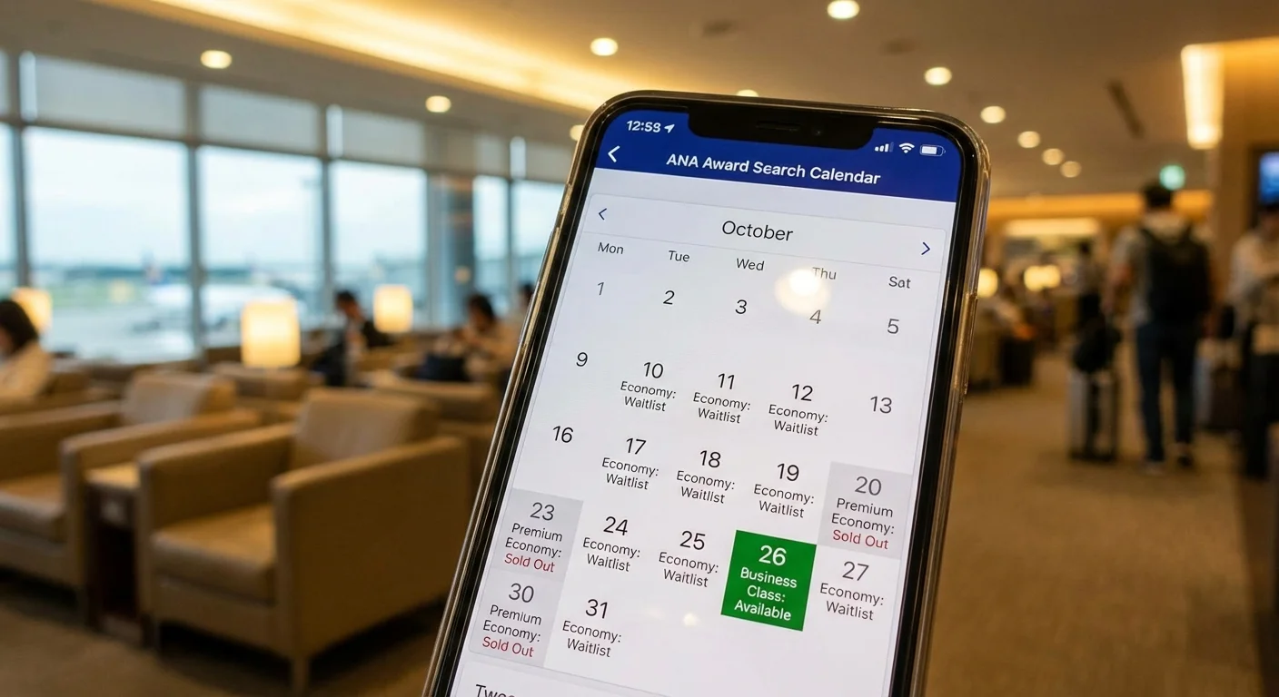 Smartphone displaying ANA award availability on mobile app