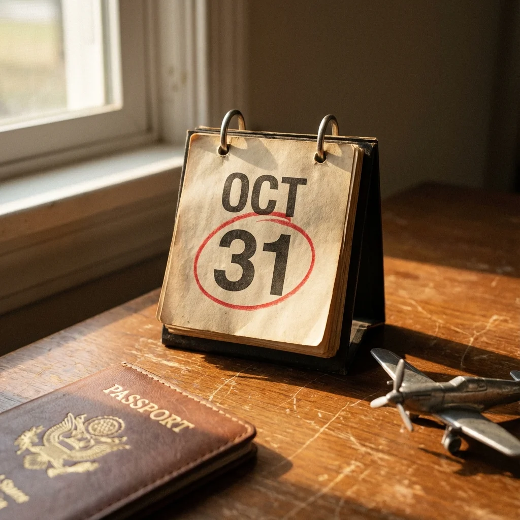 Vintage calendar marking an expiration date next to travel documents