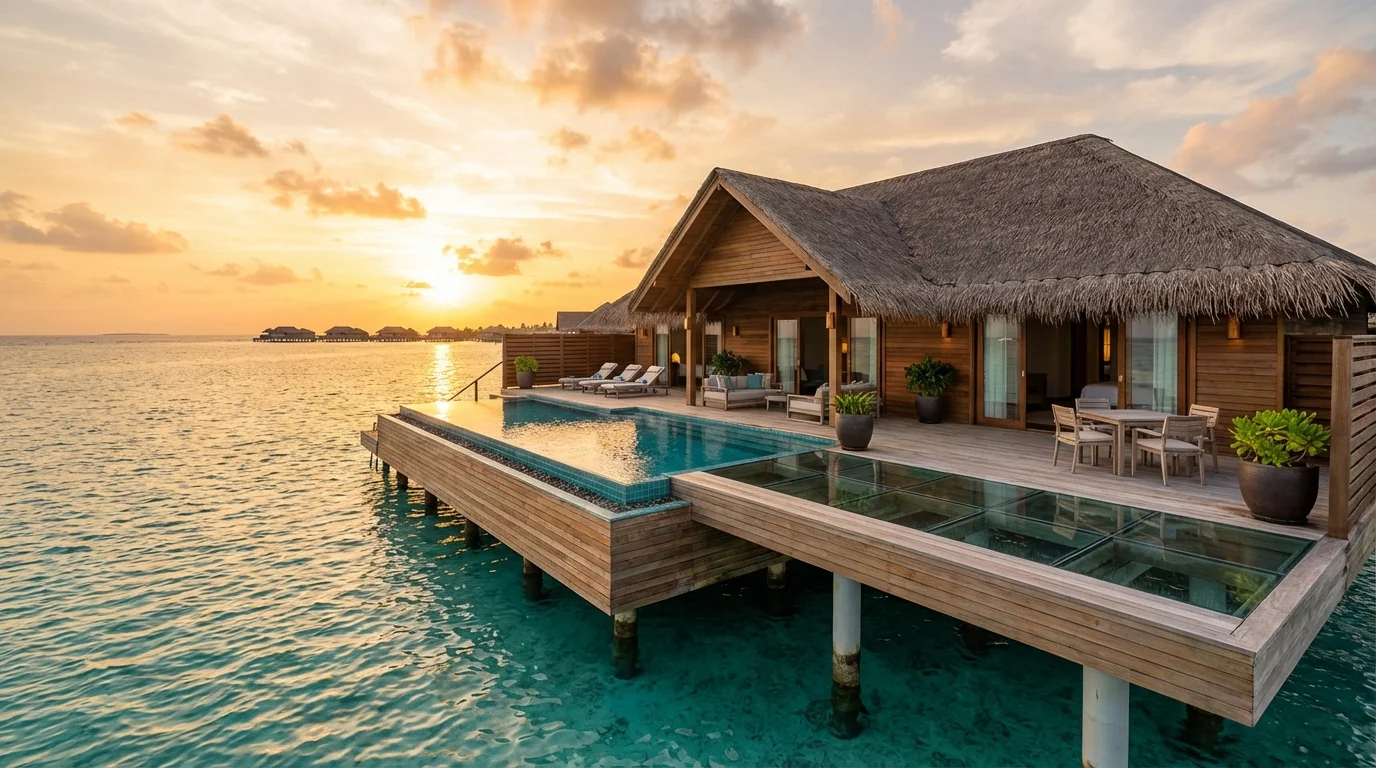 Waldorf Astoria Maldives Overwater Villa at Sunset