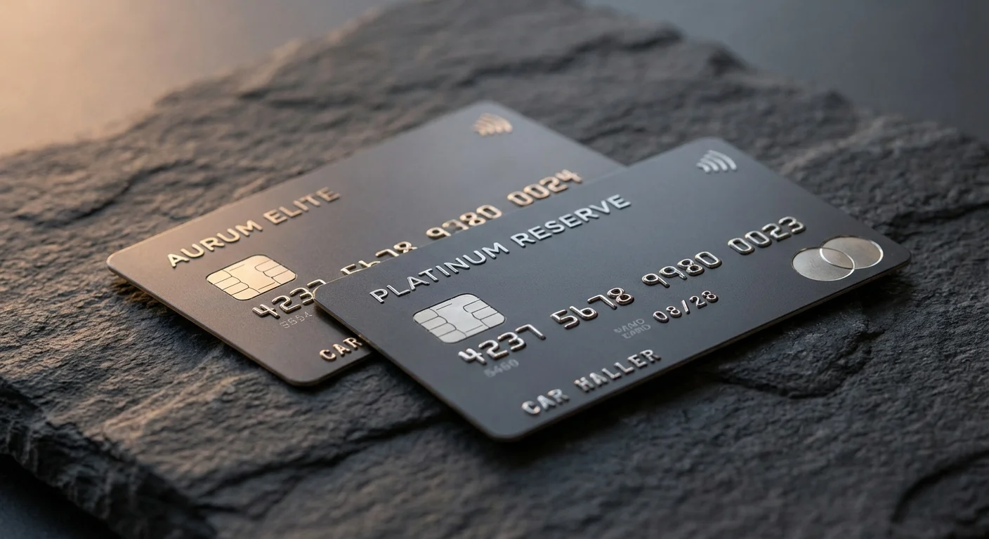 Close-up comparison of Visa Infinite and Visa Signature logos on metal credit cards.